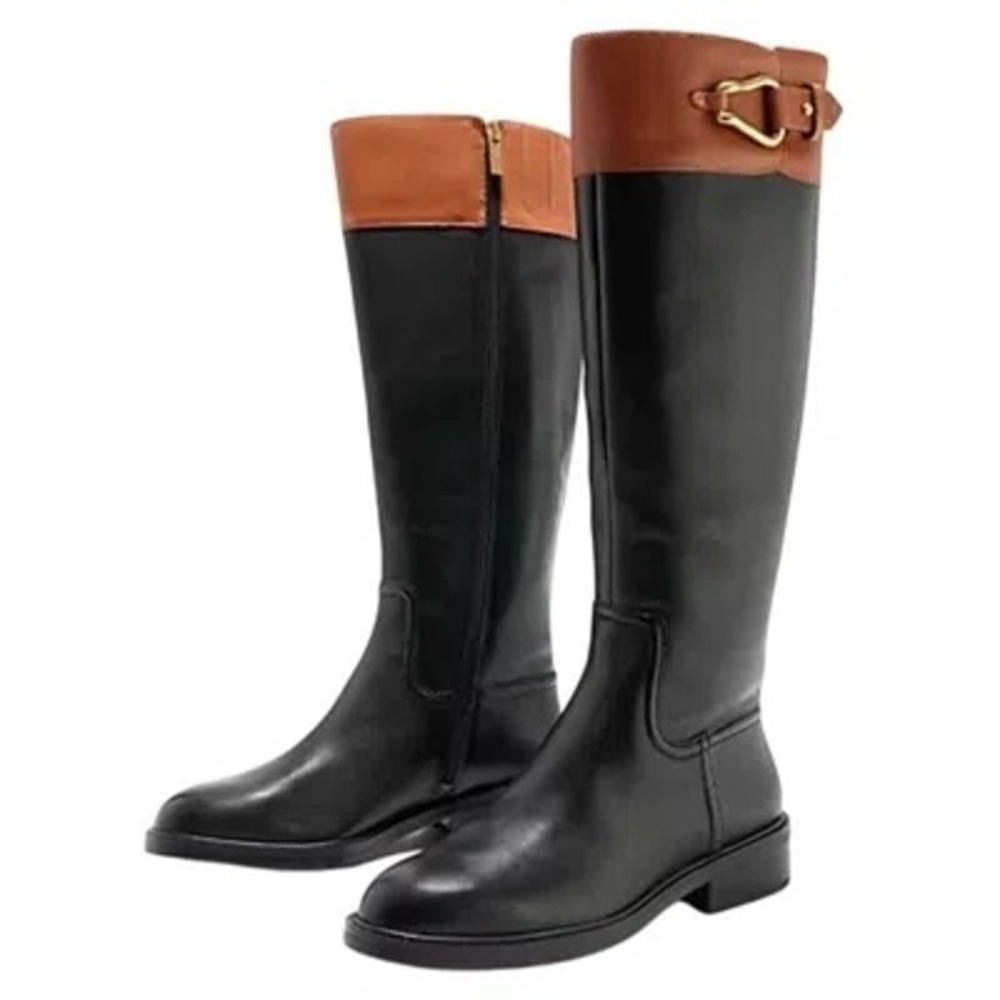 Vince Camuto Women's Andalian Leather Riding Boots Black Size 6.5 Wide Calf